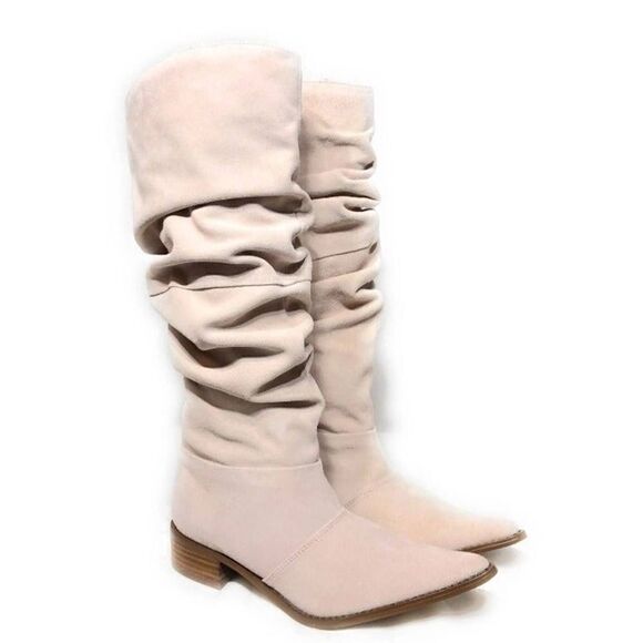 Chinese Laundry Suede Slouchy Western Boots size 5.5 blush cream colored - Picture 7 of 9